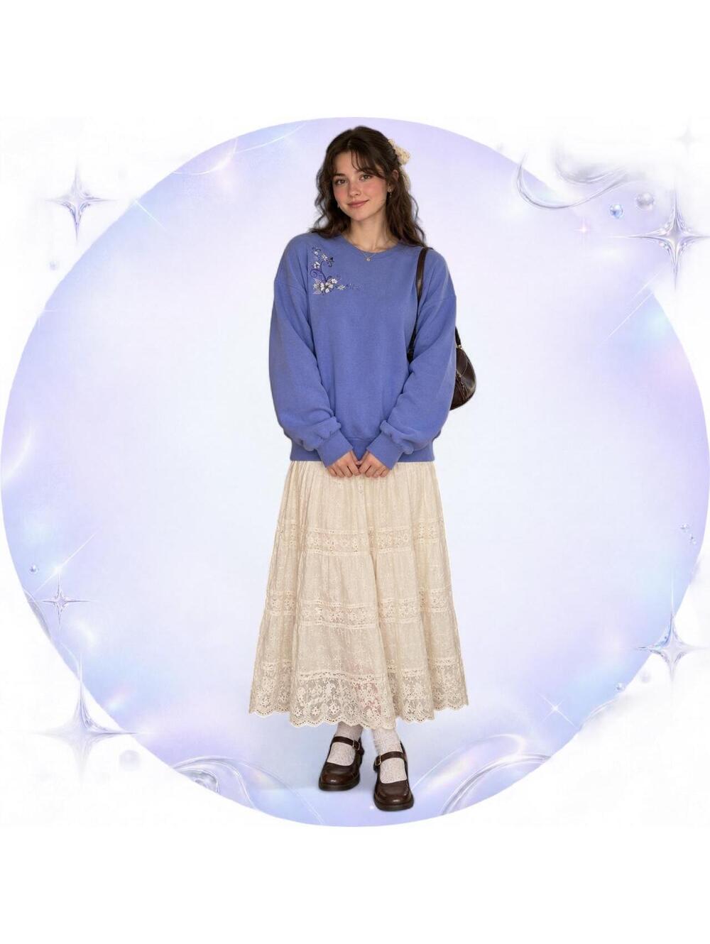 Vintage Periwinkle Butterfly Embroidered Sweatshirt L